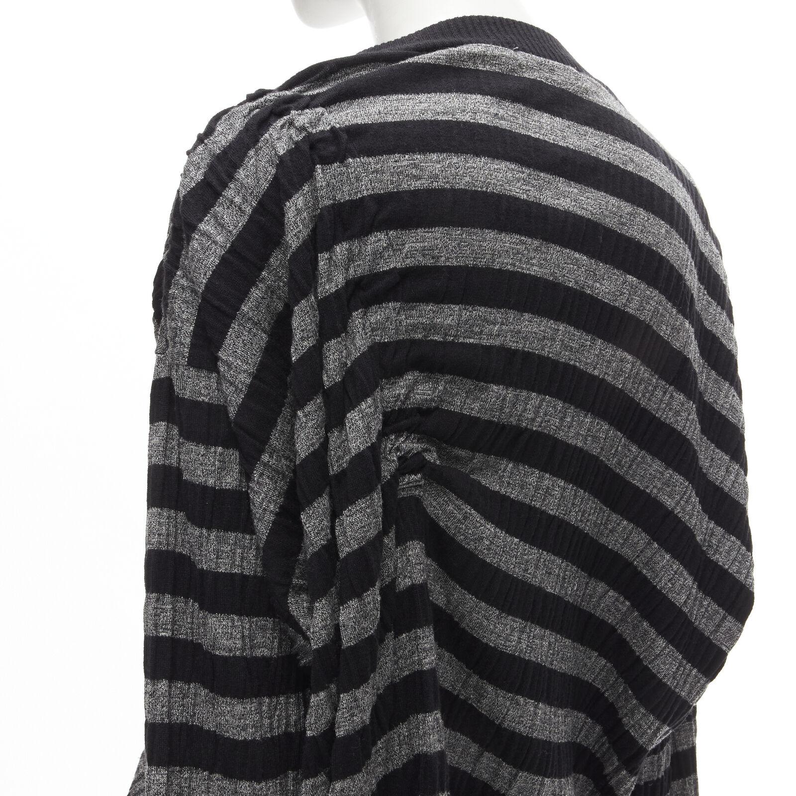 ISSEY MIYAKE 1980s Vintage grey black stripe draped gathered sweater S For Sale 5