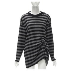 ISSEY MIYAKE 1980s Vintage grey black stripe draped gathered sweater S