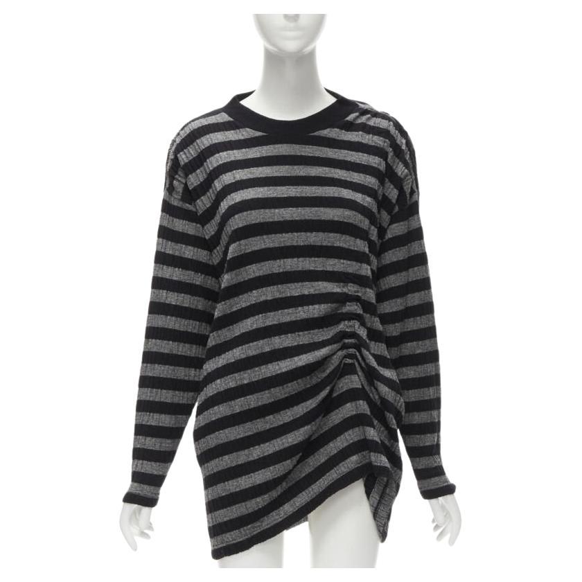 ISSEY MIYAKE 1980 Vintage gris noir rayé drapé pull froncé S