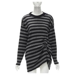 ISSEY MIYAKE 1980s Vintage grey black stripe draped gathered sweater S