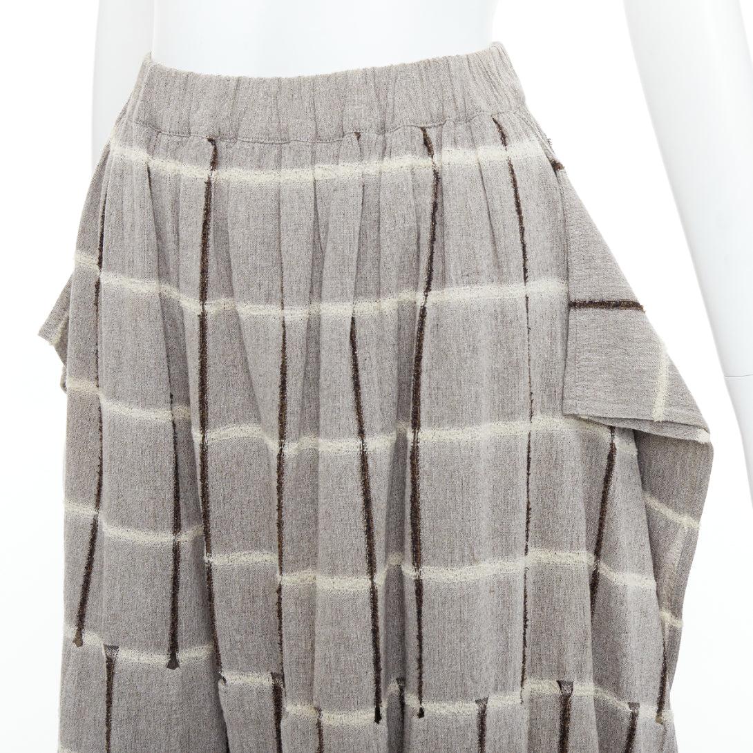 ISSEY MIYAKE 1980's Vintage grey checked fringe trim layered skirt M Rare In Good Condition In Hong Kong, NT