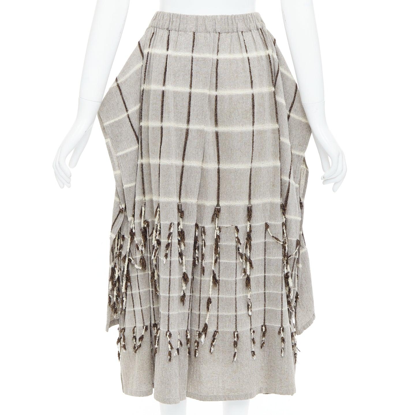 ISSEY MIYAKE 1980's Vintage grey checked fringe trim layered skirt M Rare 1