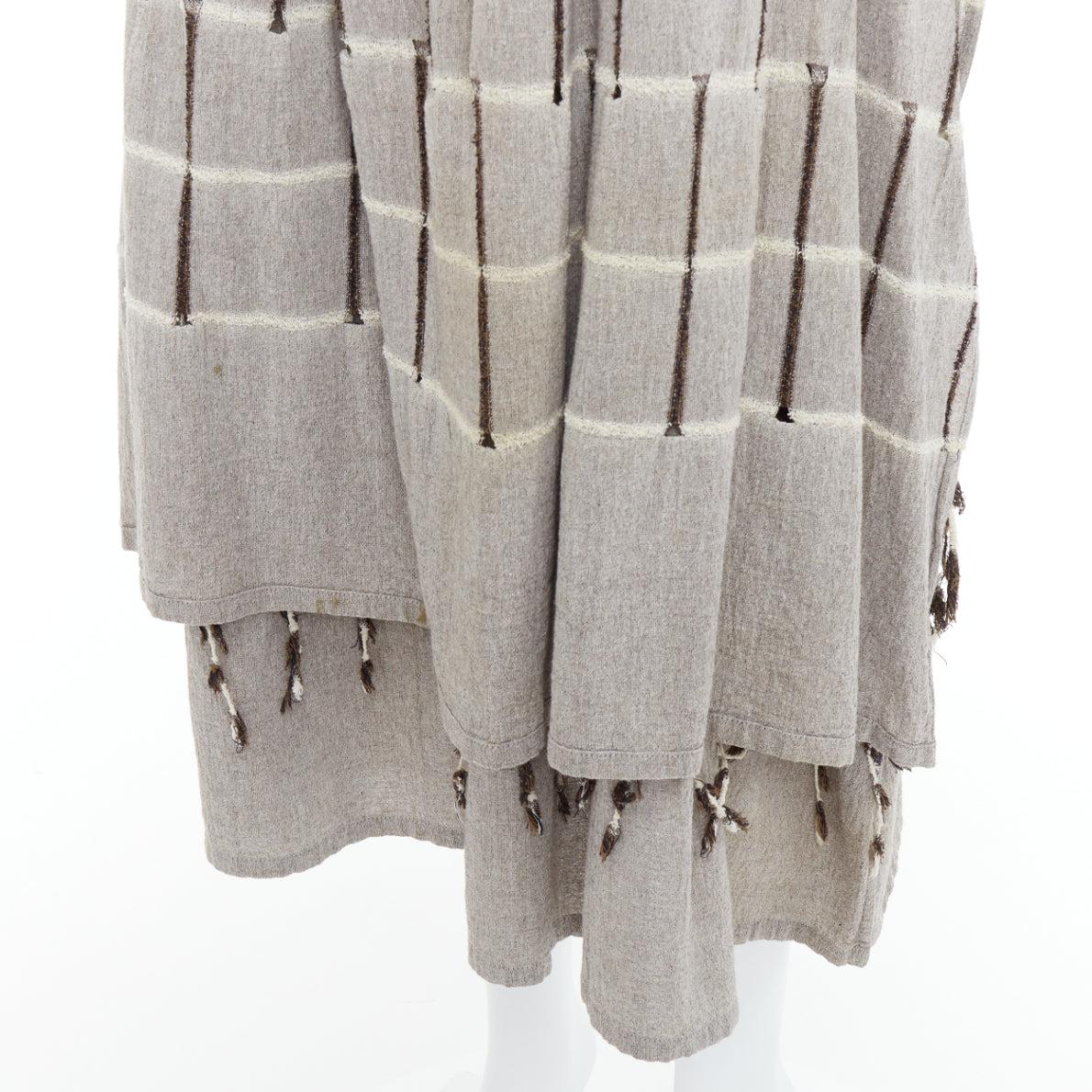 ISSEY MIYAKE 1980's Vintage grey checked fringe trim layered skirt M Rare For Sale 2