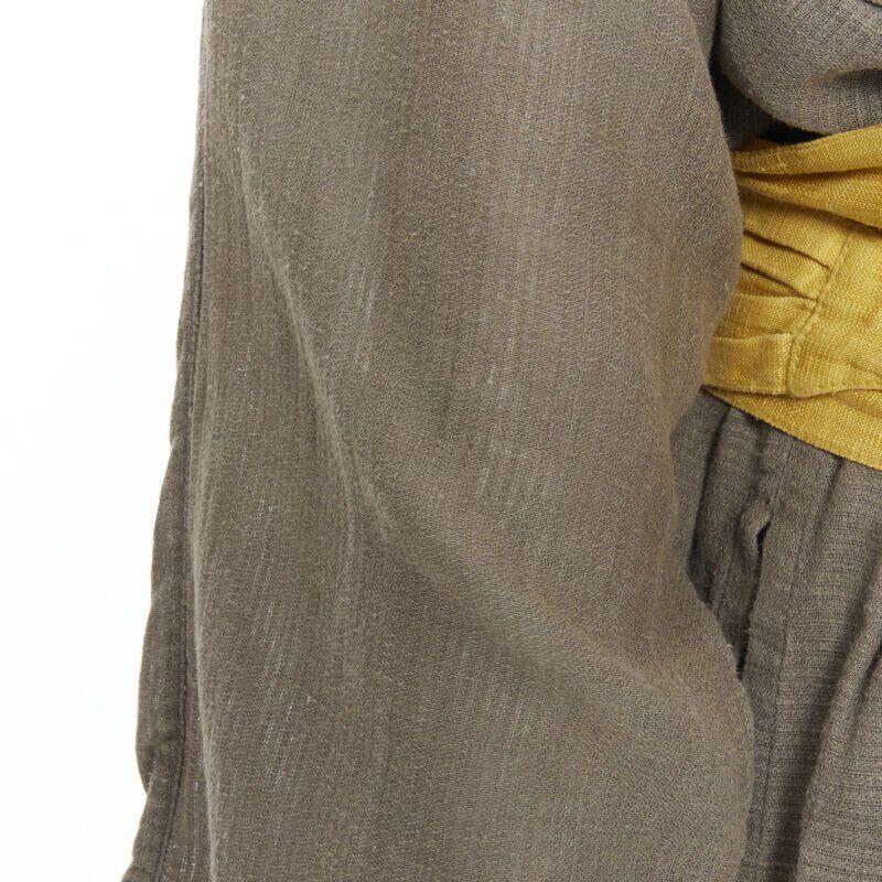 Issey Miyake 1980's Vintage grey linen yellow Obi belt cowl neck dress M Rare en vente 5