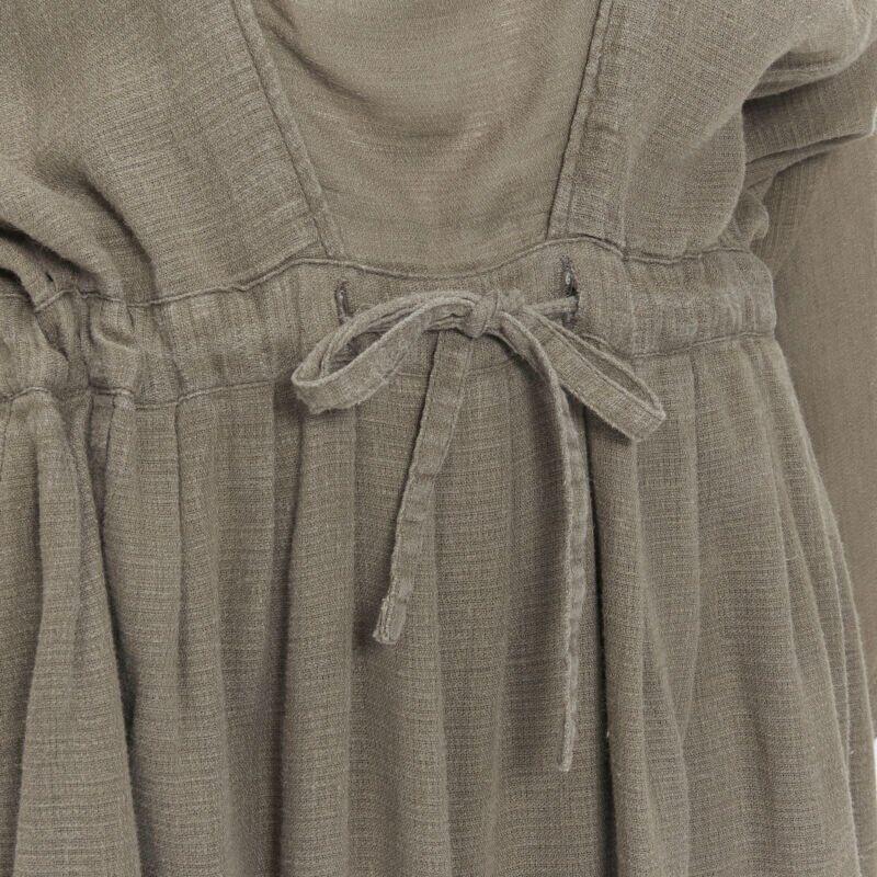 Issey Miyake 1980's Vintage grey linen yellow Obi belt cowl neck dress M Rare en vente 4