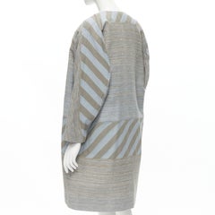 ISSEY MIYAKE 1980's Vintage grey sky blue geometric jacquard Cocoon coat M Rare