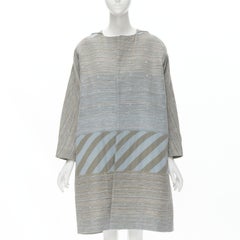 ISSEY MIYAKE 1980's Vintage grey sky blue geometric jacquard Cocoon coat M Rare