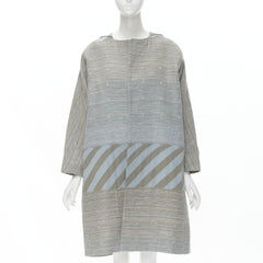 ISSEY MIYAKE 1980's Vintage grey sky blue geometric jacquard Cocoon coat M Rare