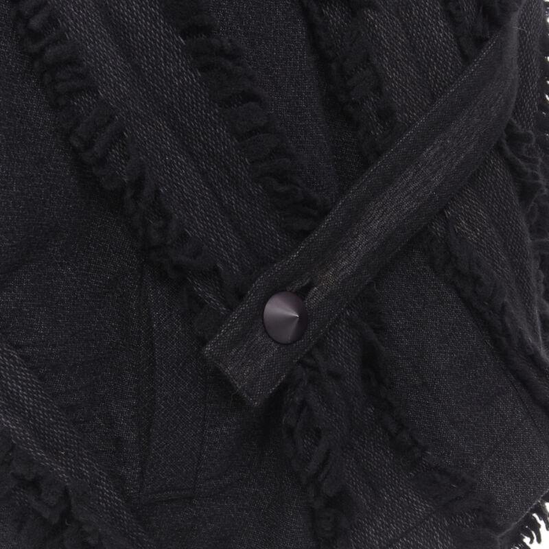 ISSEY MIYAKE 1980's Vintage grey wool fringe oversized wrap Cocoon coat M rare For Sale 6