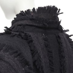 ISSEY MIYAKE 1980's Vintage grey wool fringe oversized wrap Cocoon coat M rare