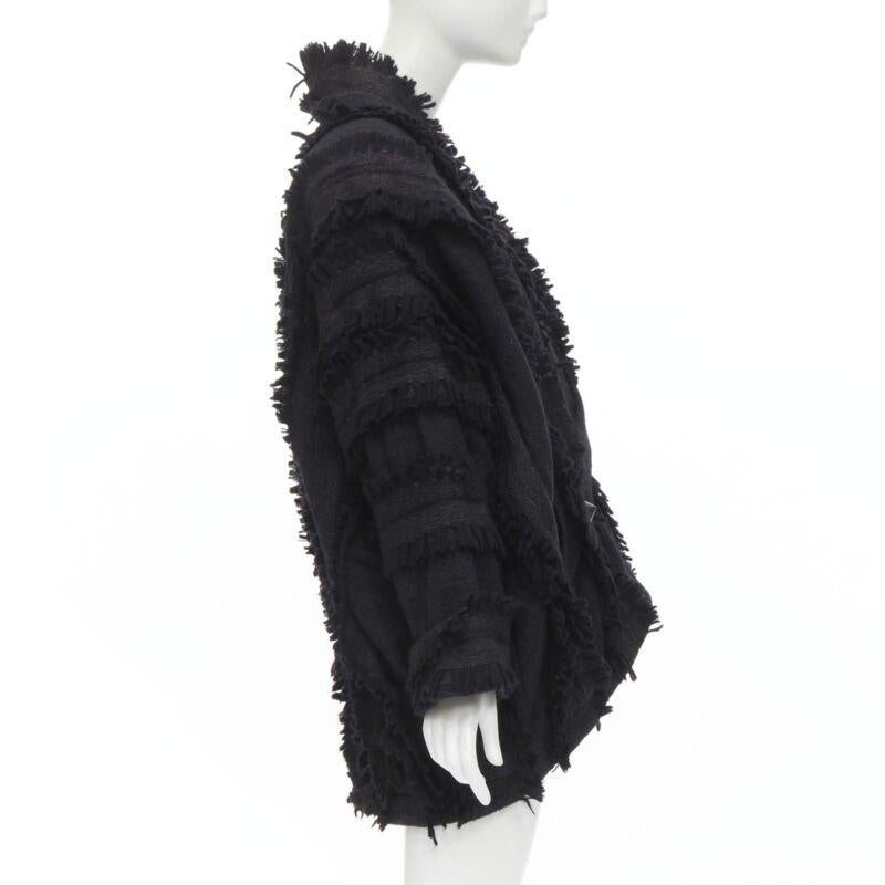 ISSEY MIYAKE 1980's Vintage grey wool fringe oversized wrap Cocoon coat M rare In Excellent Condition For Sale In Hong Kong, NT
