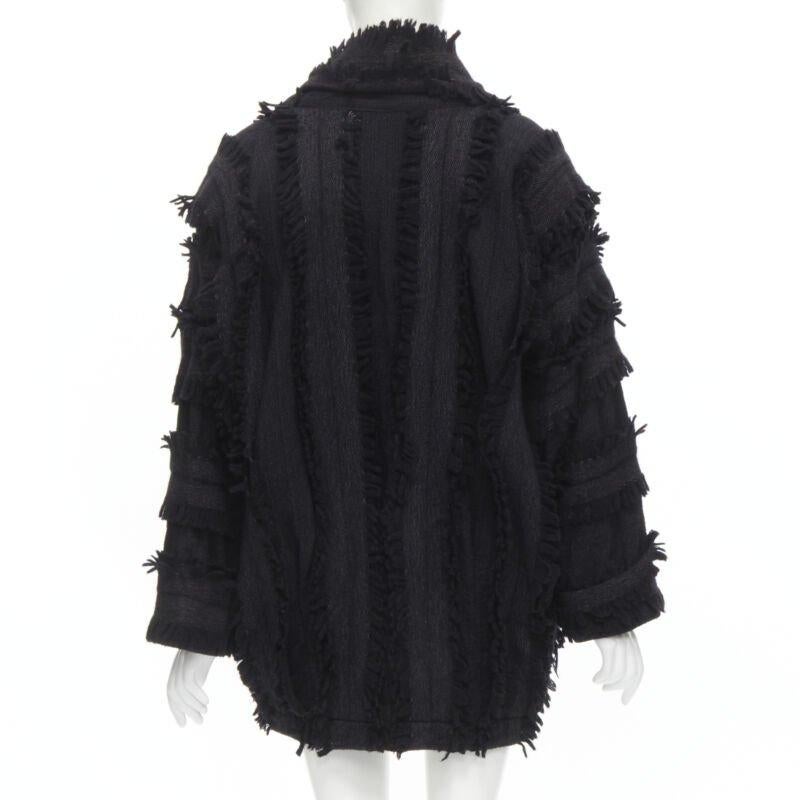 Women's ISSEY MIYAKE 1980's Vintage grey wool fringe oversized wrap Cocoon coat M rare For Sale