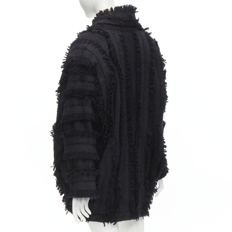 ISSEY MIYAKE 1980's Vintage grey wool fringe oversized wrap Cocoon coat M rare For Sale 1