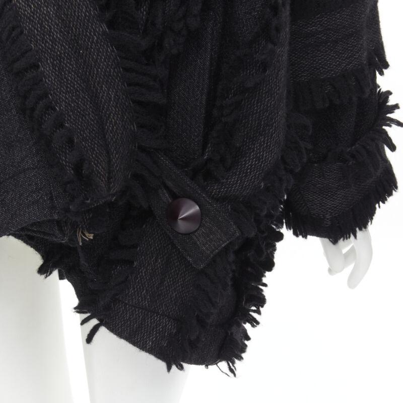 ISSEY MIYAKE 1980's Vintage grey wool fringe oversized wrap Cocoon coat M rare For Sale 2