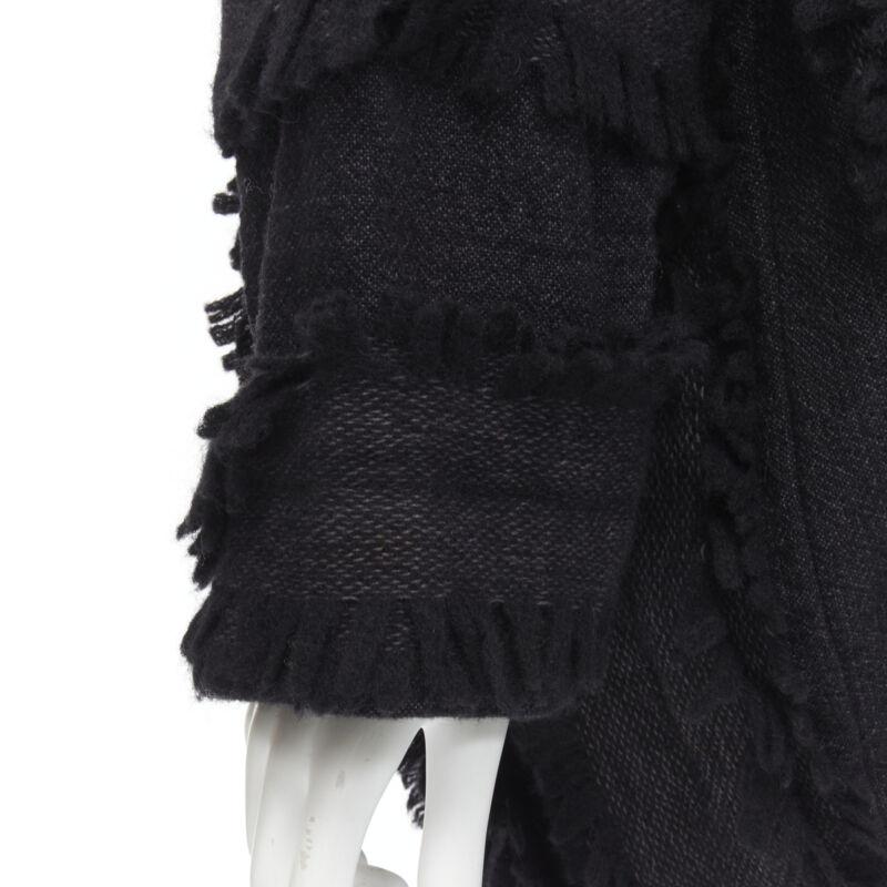 ISSEY MIYAKE 1980's Vintage grey wool fringe oversized wrap Cocoon coat M rare For Sale 3