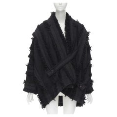 ISSEY MIYAKE 1980's Vintage grey wool fringe oversize wrap Cocoon coat M rare