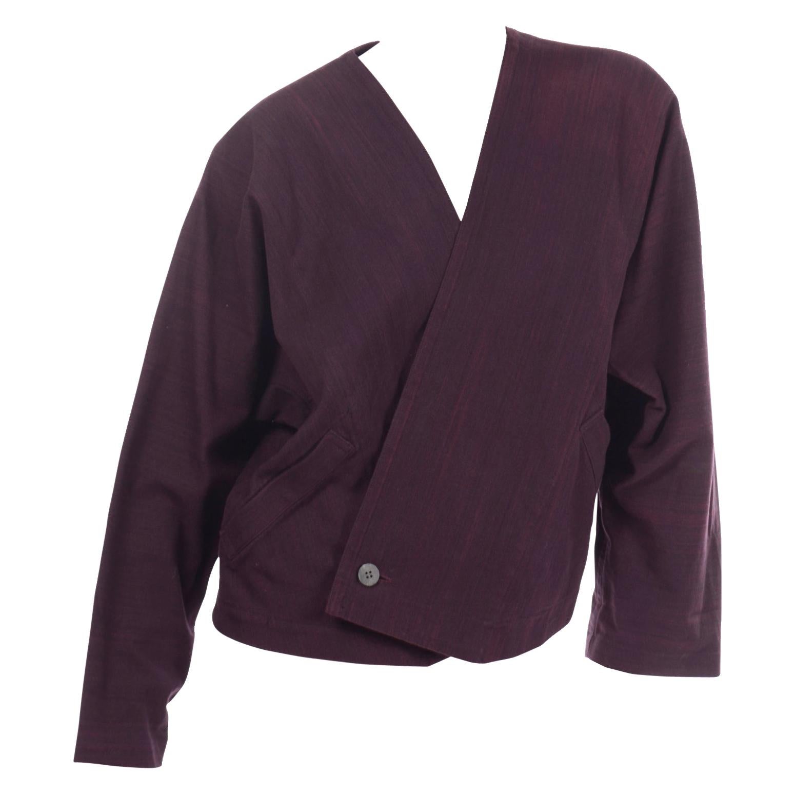 Issey Miyake 1980s Vintage Jacket in Purple Cotton Kimono Style Japan