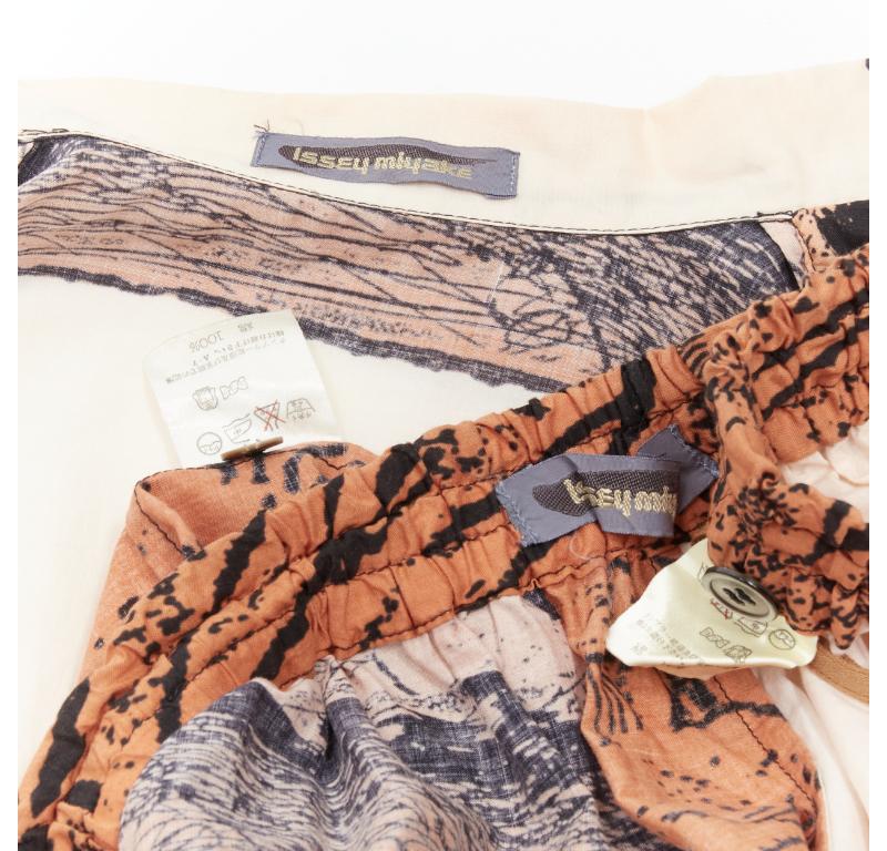 ISSEY MIYAKE 1980er Jahre Vintage Japanische Hemd Shorts aus Holzschnitt mitombre- Meeresdruck M im Angebot 9