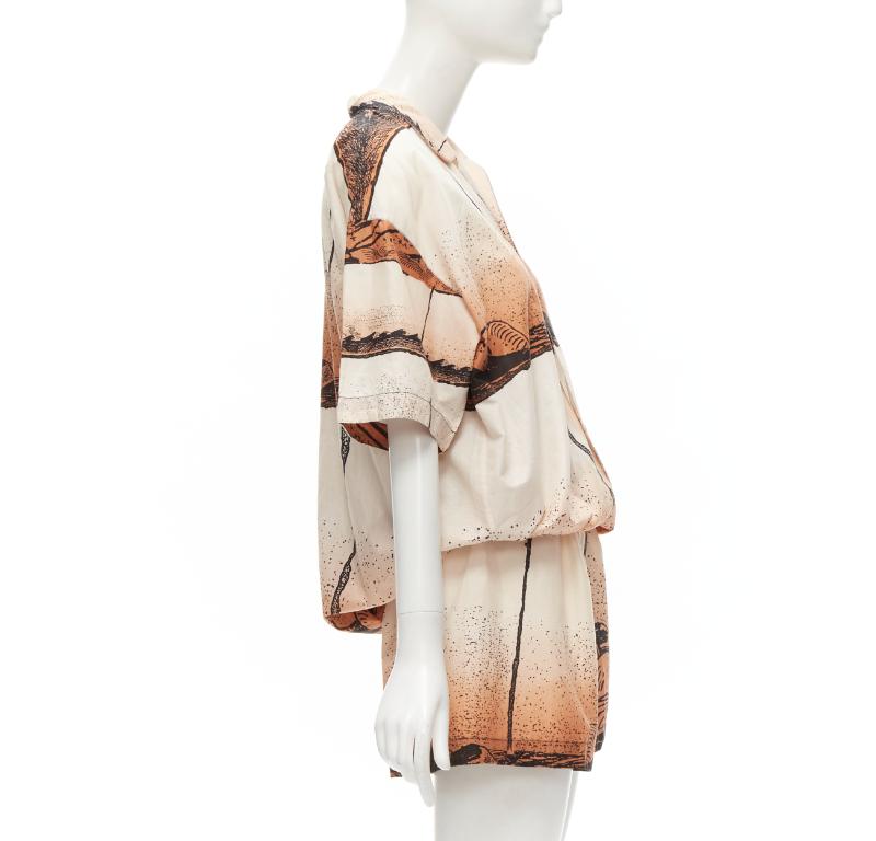 ISSEY MIYAKE 1980er Jahre Vintage Japanische Hemd Shorts aus Holzschnitt mitombre- Meeresdruck M im Zustand „Hervorragend“ im Angebot in Hong Kong, NT