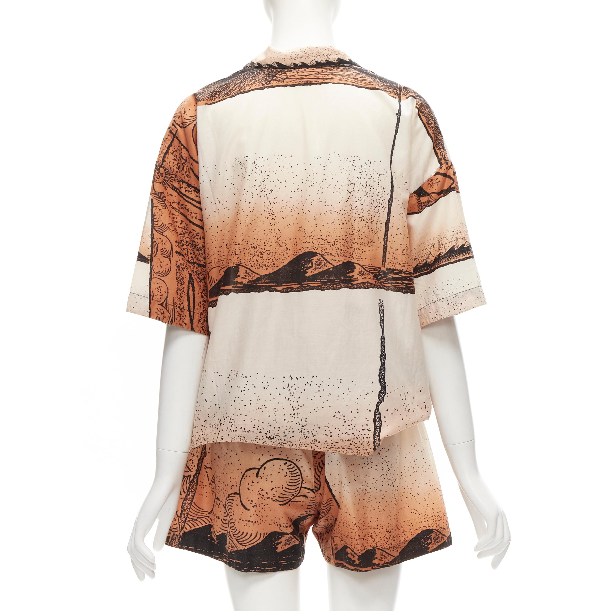 ISSEY MIYAKE 1980er Jahre Vintage Japanische Hemd Shorts aus Holzschnitt mitombre- Meeresdruck M Damen im Angebot