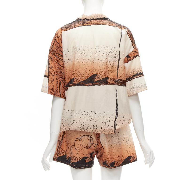 ISSEY MIYAKE 1980er Jahre Vintage Japanische Hemd Shorts aus Holzschnitt mitombre- Meeresdruck M Damen im Angebot