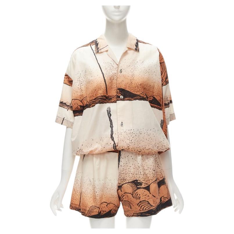 ISSEY MIYAKE 1980er Jahre Vintage Japanische Hemd Shorts aus Holzschnitt mitombre- Meeresdruck M im Angebot