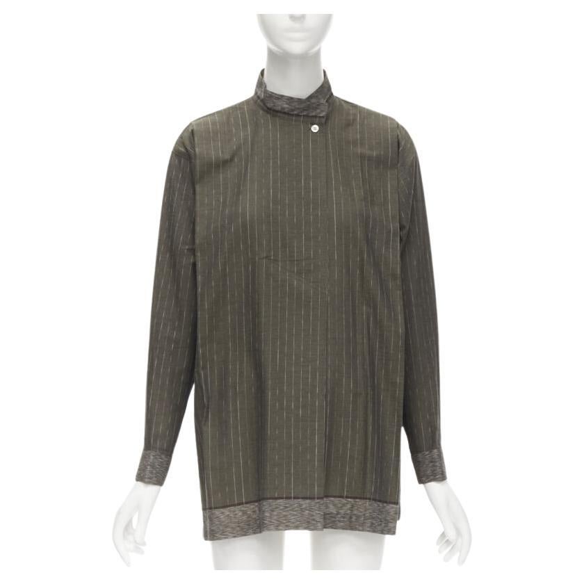 ISSEY MIYAKE 1980
s Vintage Samurai green striped cotton pleat shirt M Sz.9