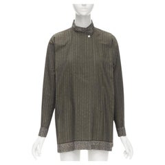 ISSEY MIYAKE 1980's Vintage Samurai green striped cotton pleat shirt M Sz.9