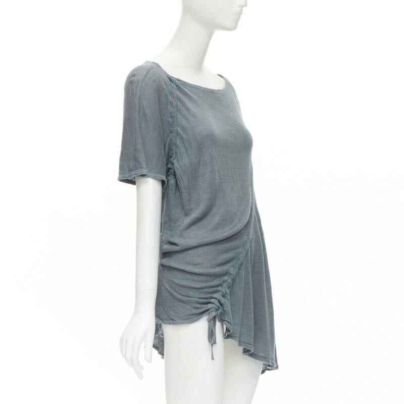 Bleu M-One Miyake 1980's Vintage teal blue diagonal bias drawstring sweater M Rare en vente