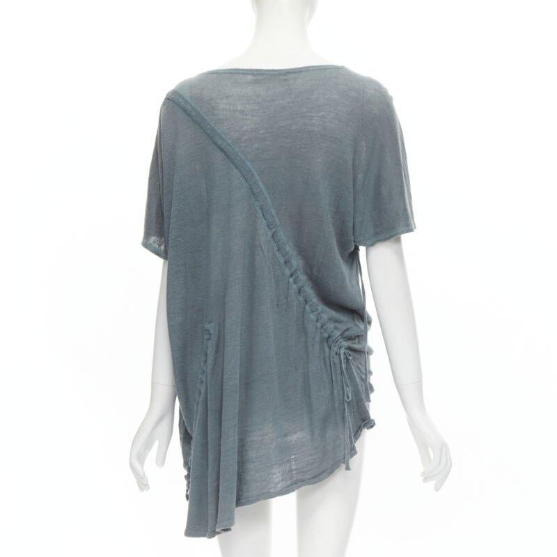 M-One Miyake 1980's Vintage teal blue diagonal bias drawstring sweater M Rare Pour femmes en vente