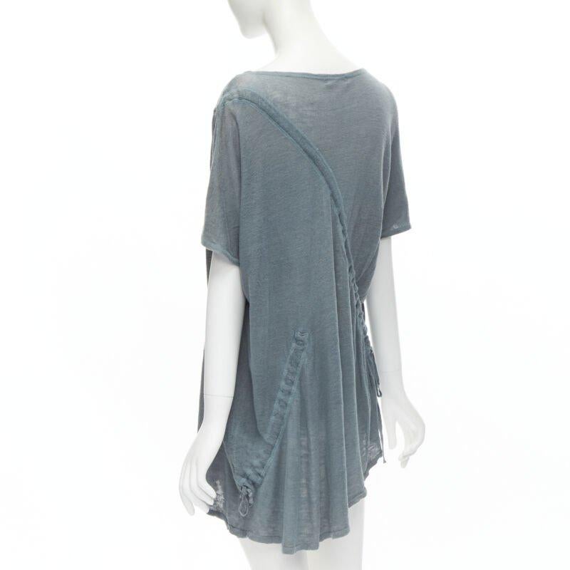 M-One Miyake 1980's Vintage teal blue diagonal bias drawstring sweater M Rare en vente 1