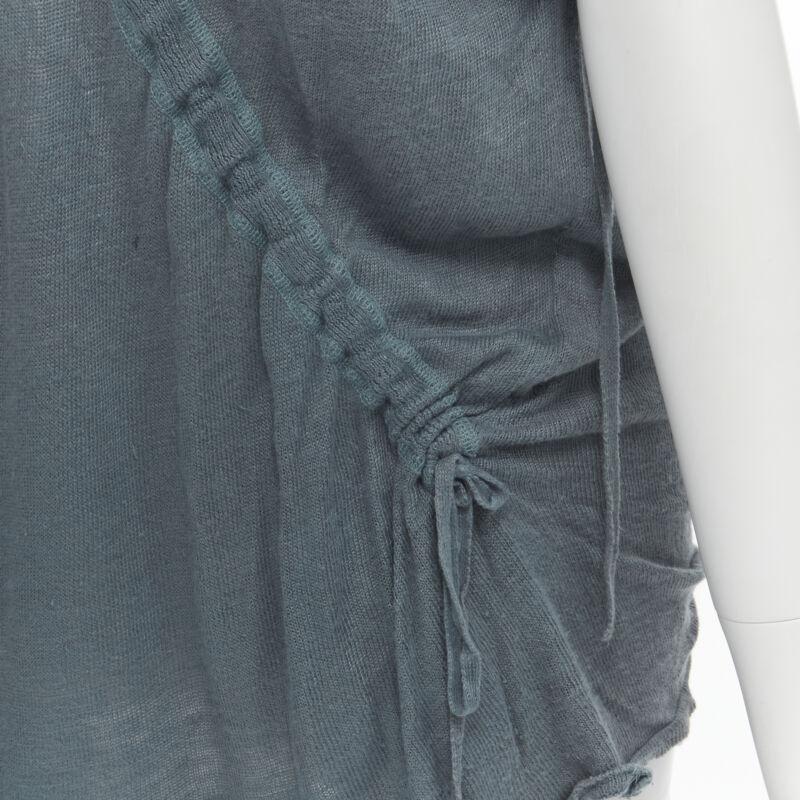 M-One Miyake 1980's Vintage teal blue diagonal bias drawstring sweater M Rare en vente 4