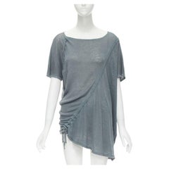 M-One Miyake 1980's Vintage teal blue diagonal bias drawstring sweater M Rare