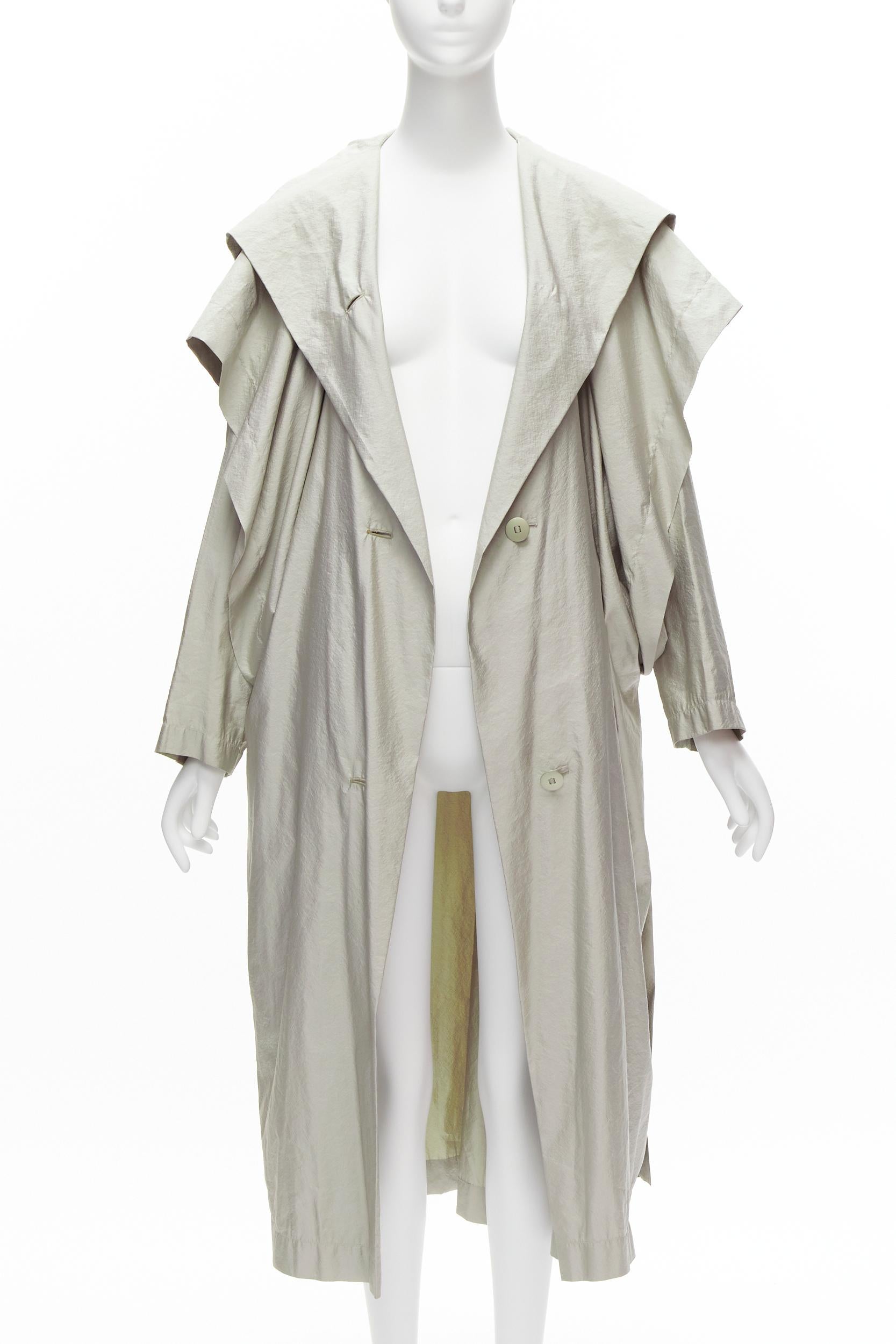 ISSEY MIYAKE 1986 Vintage Runway lucid hooded sleeve layer draped overcoat JP9 M In Excellent Condition For Sale In Hong Kong, NT