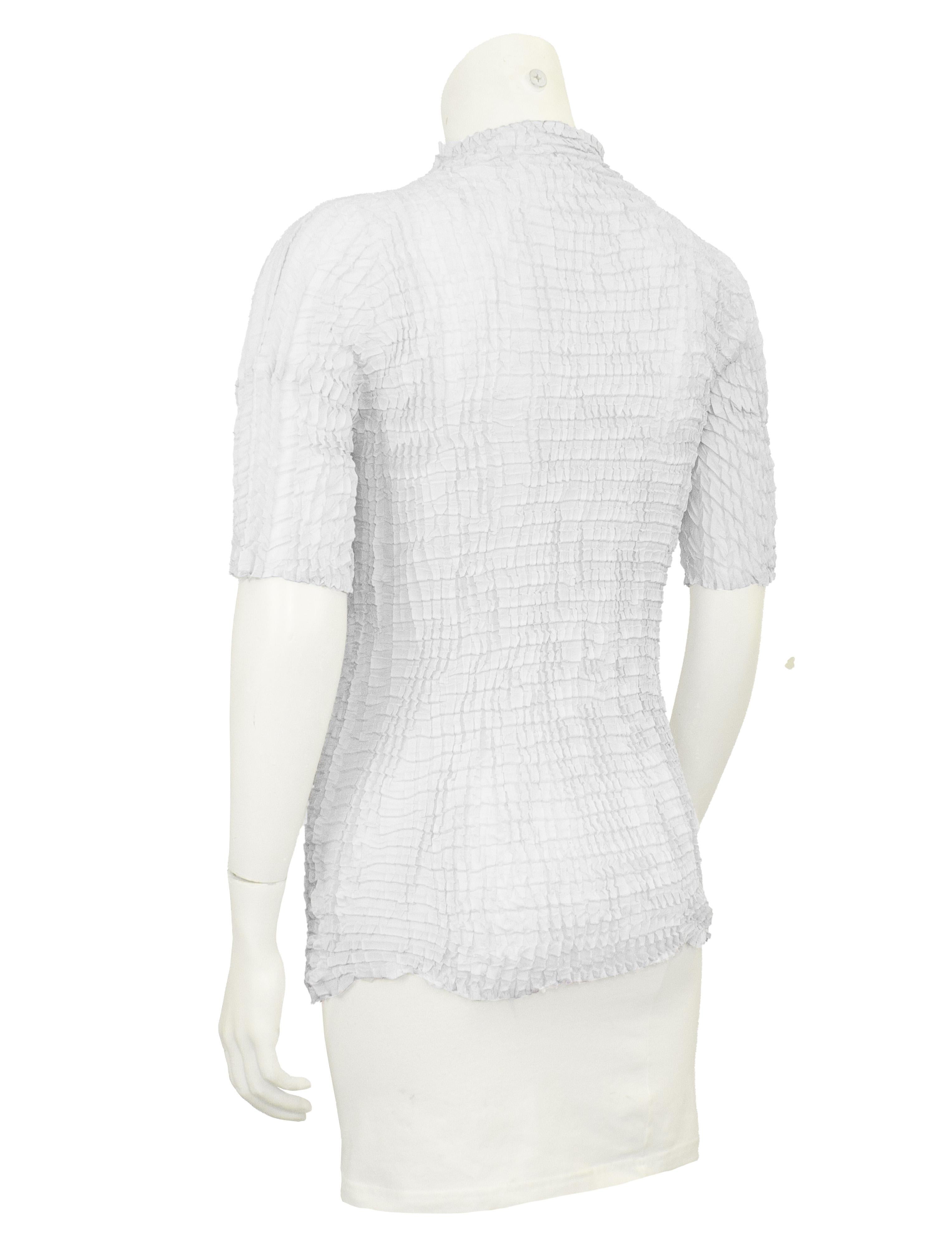 Grigio ISSEY MIYAKE 1990s Dove Grey Semi Sheer Mockneck Top con pieghe in vendita