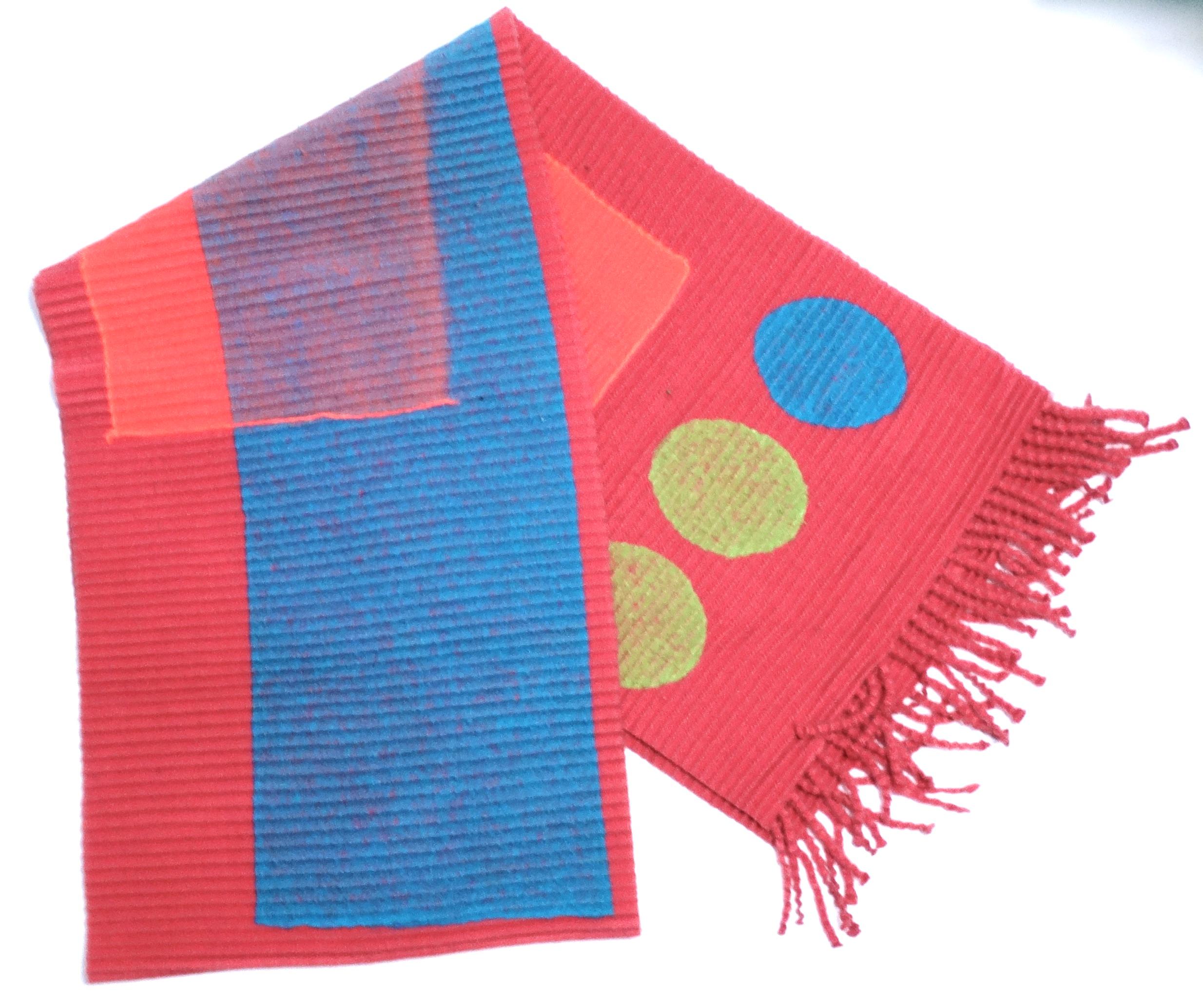Issey Miyake 1990s Neon Geometric Print Pleated Scarf In Good Condition For Sale In Scottsdale, AZ