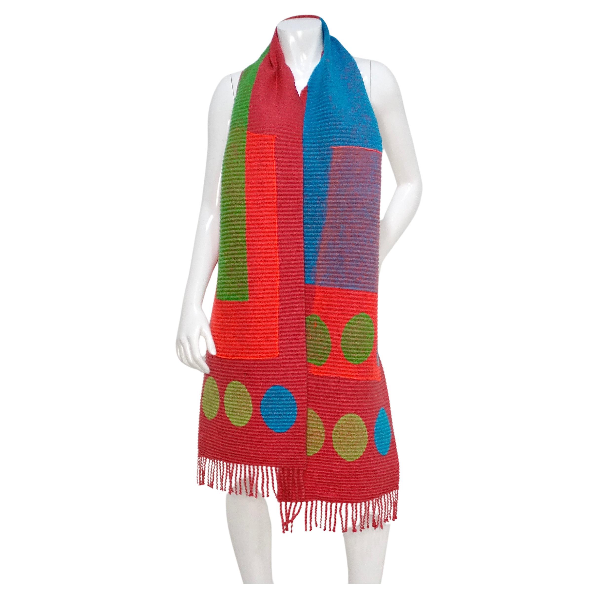 Issey Miyake 1990s Neon Geometric Print Pleated Scarf For Sale