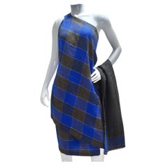 Issey Miyake 1990s Plaid Asymmetric Wrap Dress and Scarf Set