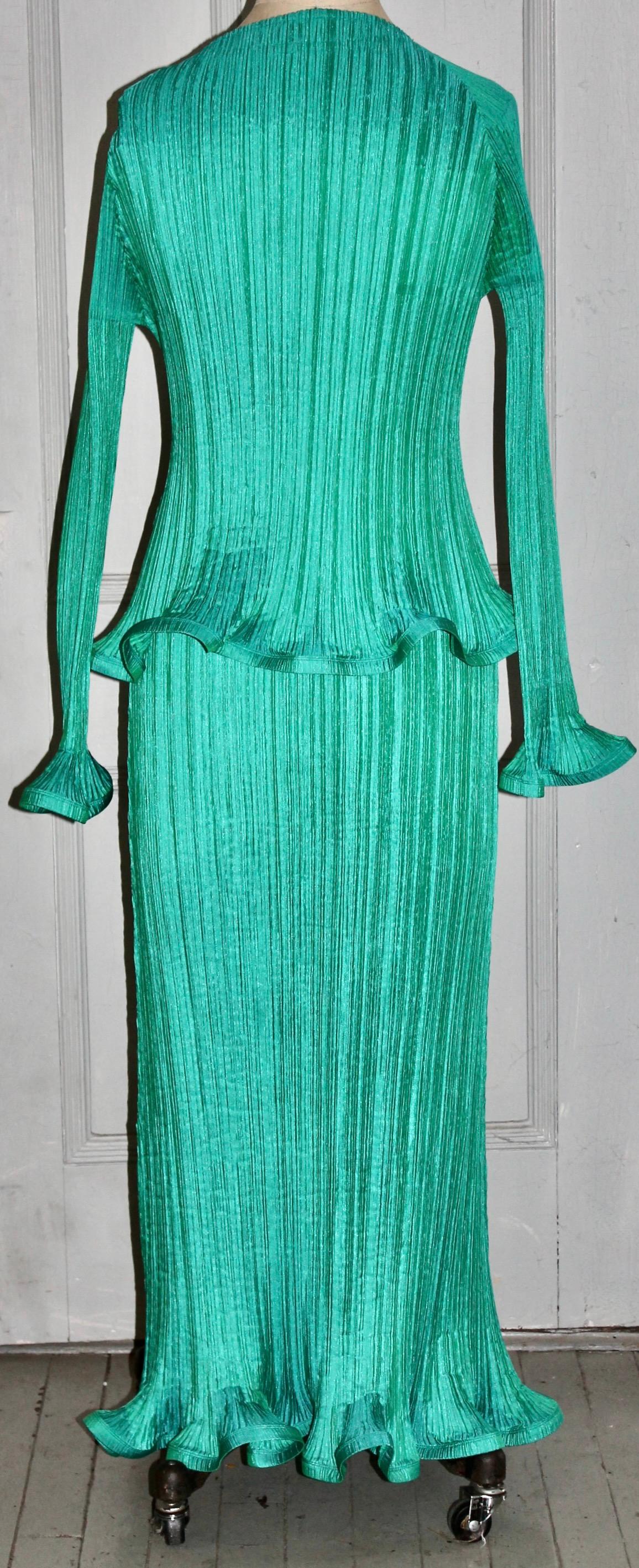 Blue Issey Miyake 1990's Pleated Sculptural Dress and Overtop For Sale