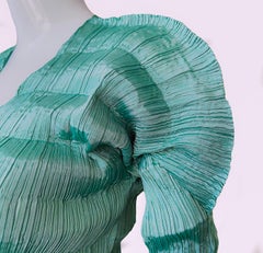 Issey Miyake 1990's Pleated Sculptural Ensemble Top Skirt Iridescent Teal