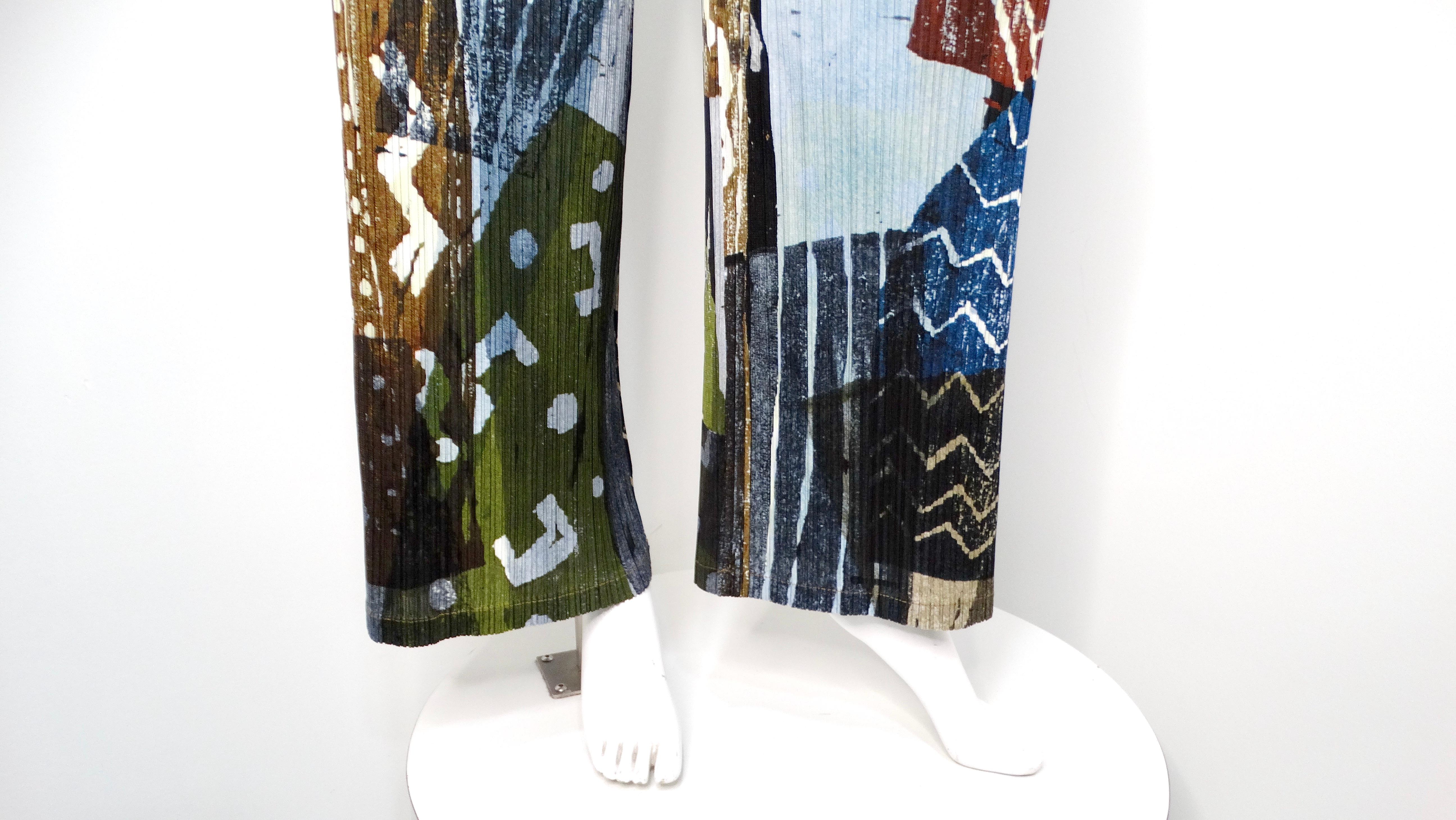 Issey Miyake 1990s Pleats Please Abstrakt Mehrfarbig Plissee Druck Hose im Zustand „Gut“ im Angebot in Scottsdale, AZ