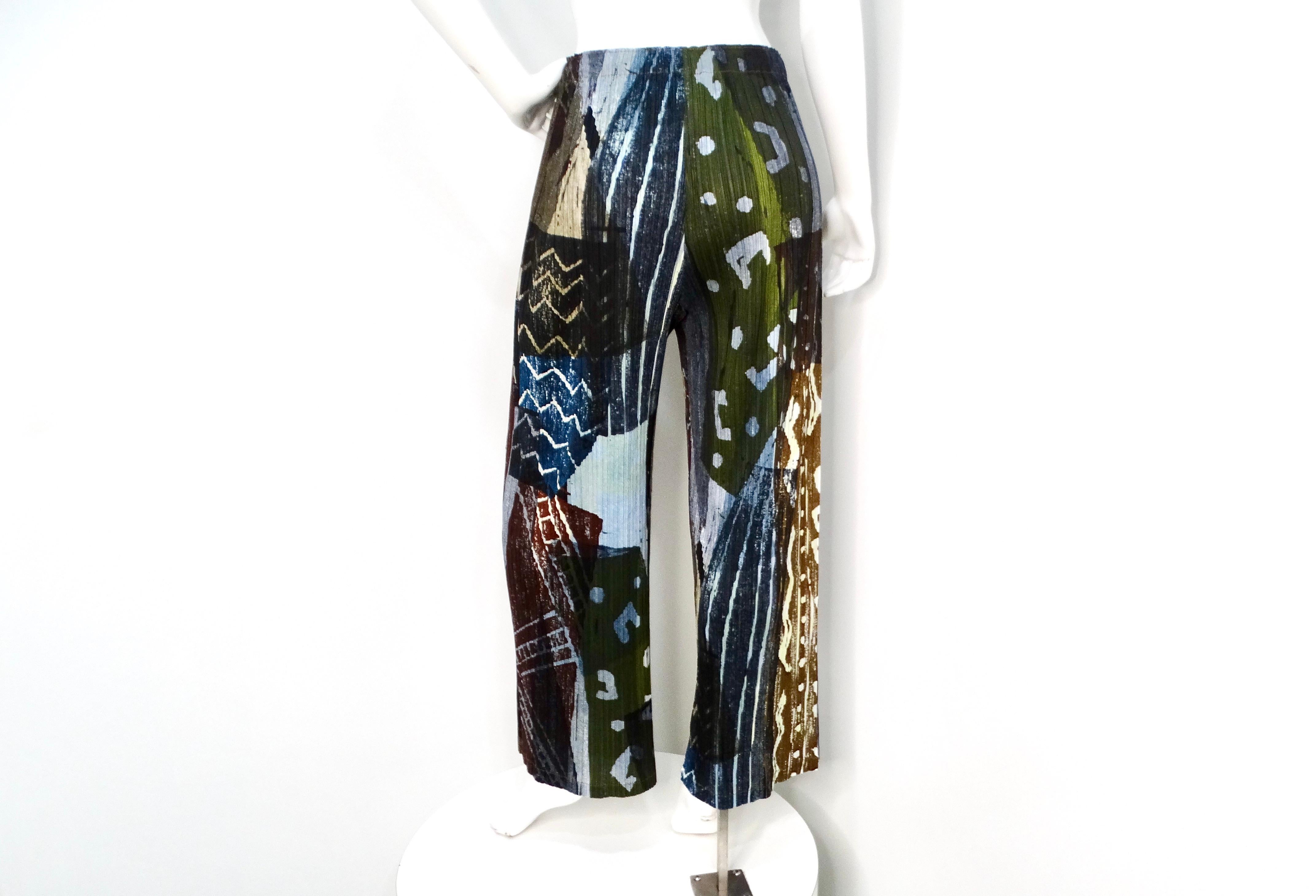Issey Miyake 1990s Pleats Please Abstrakt Mehrfarbig Plissee Druck Hose Damen im Angebot