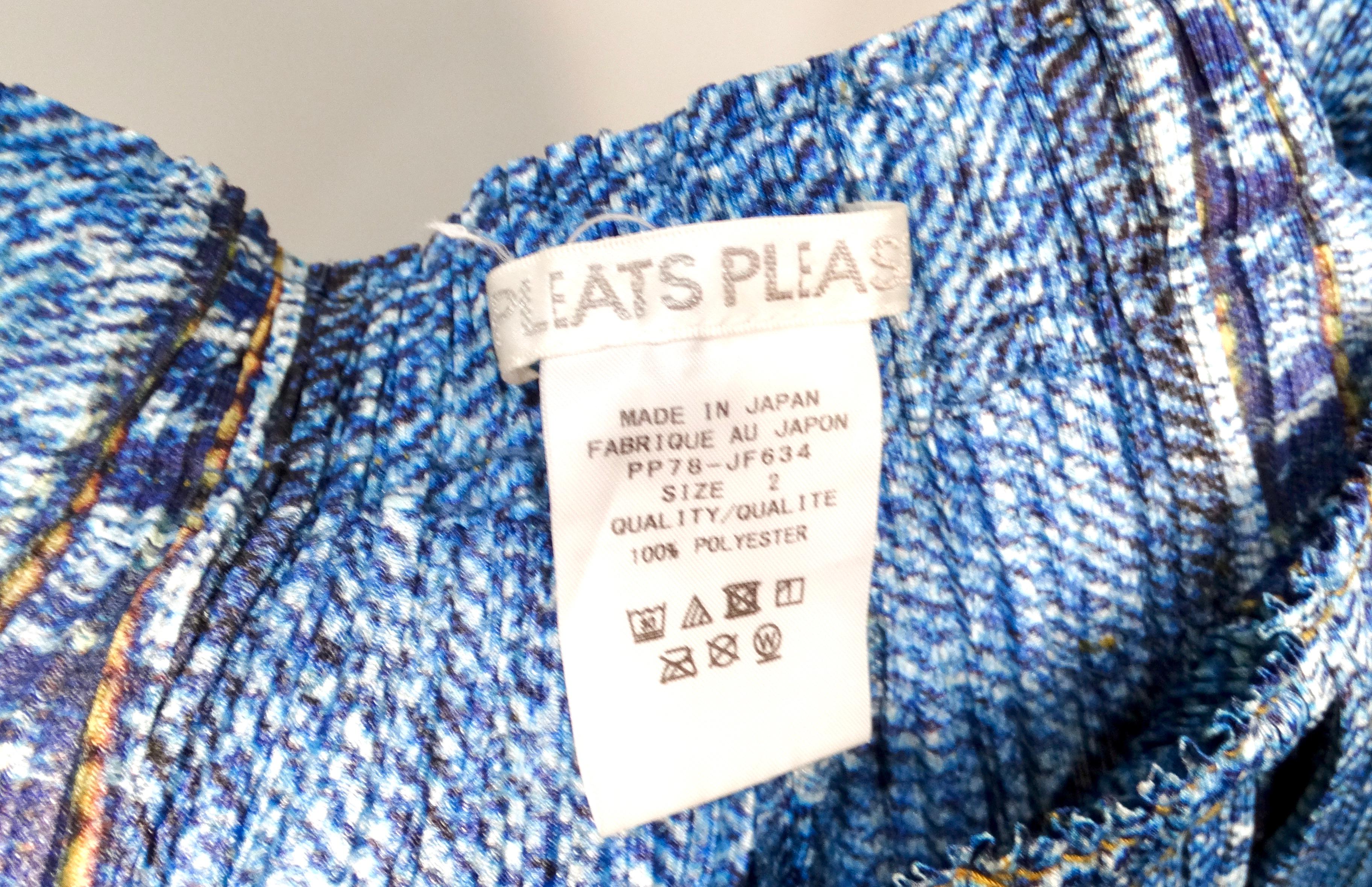 Issey Miyake 1990s Pleats Please Denim Print Pleated Capri Pants For Sale 6