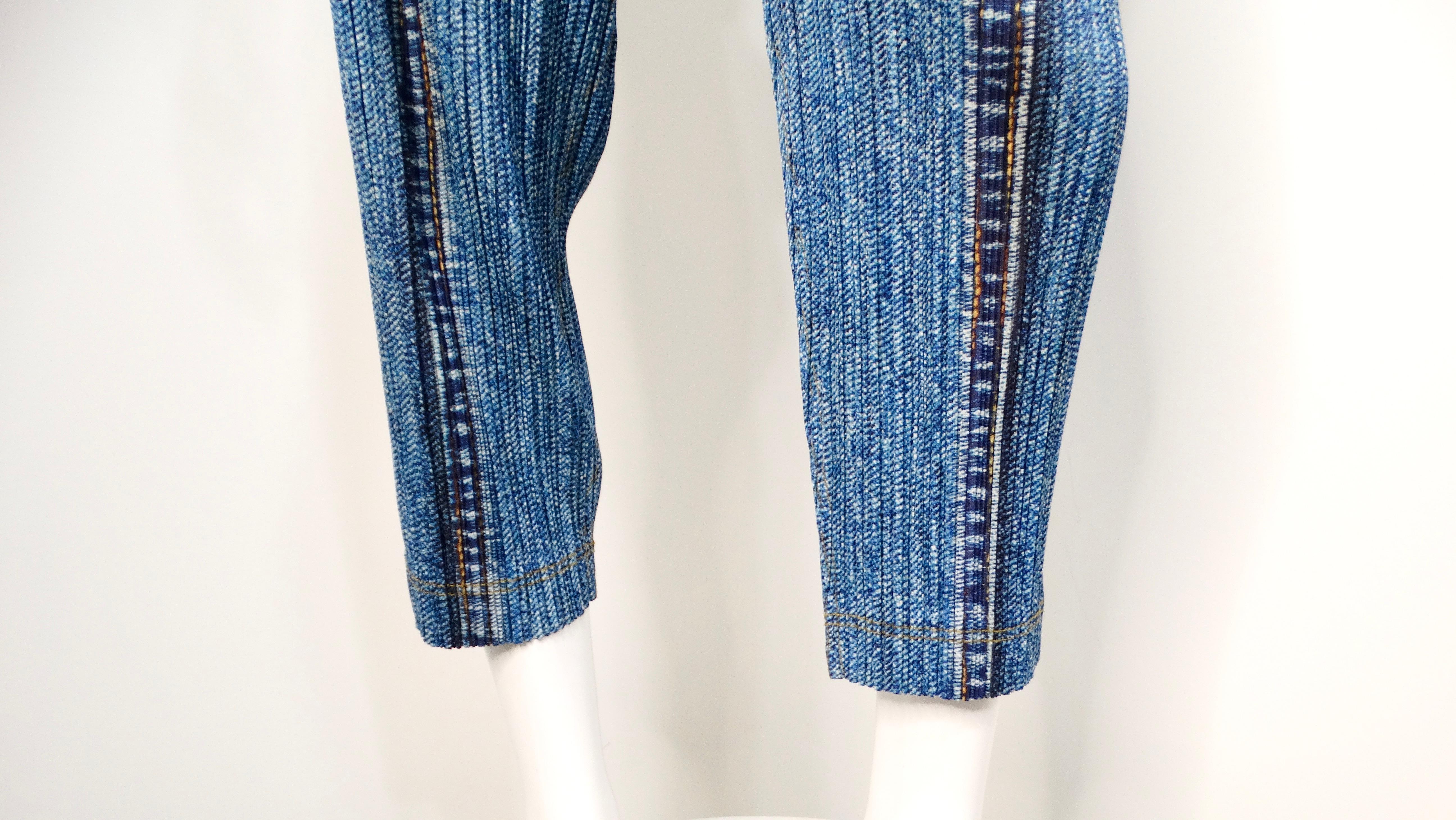 Issey Miyake 1990s Pleats Please Denim Print Pleated Capri Pants For Sale 1