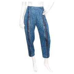 Vintage Issey Miyake 1990s Pleats Please Denim Print Pleated Capri Pants