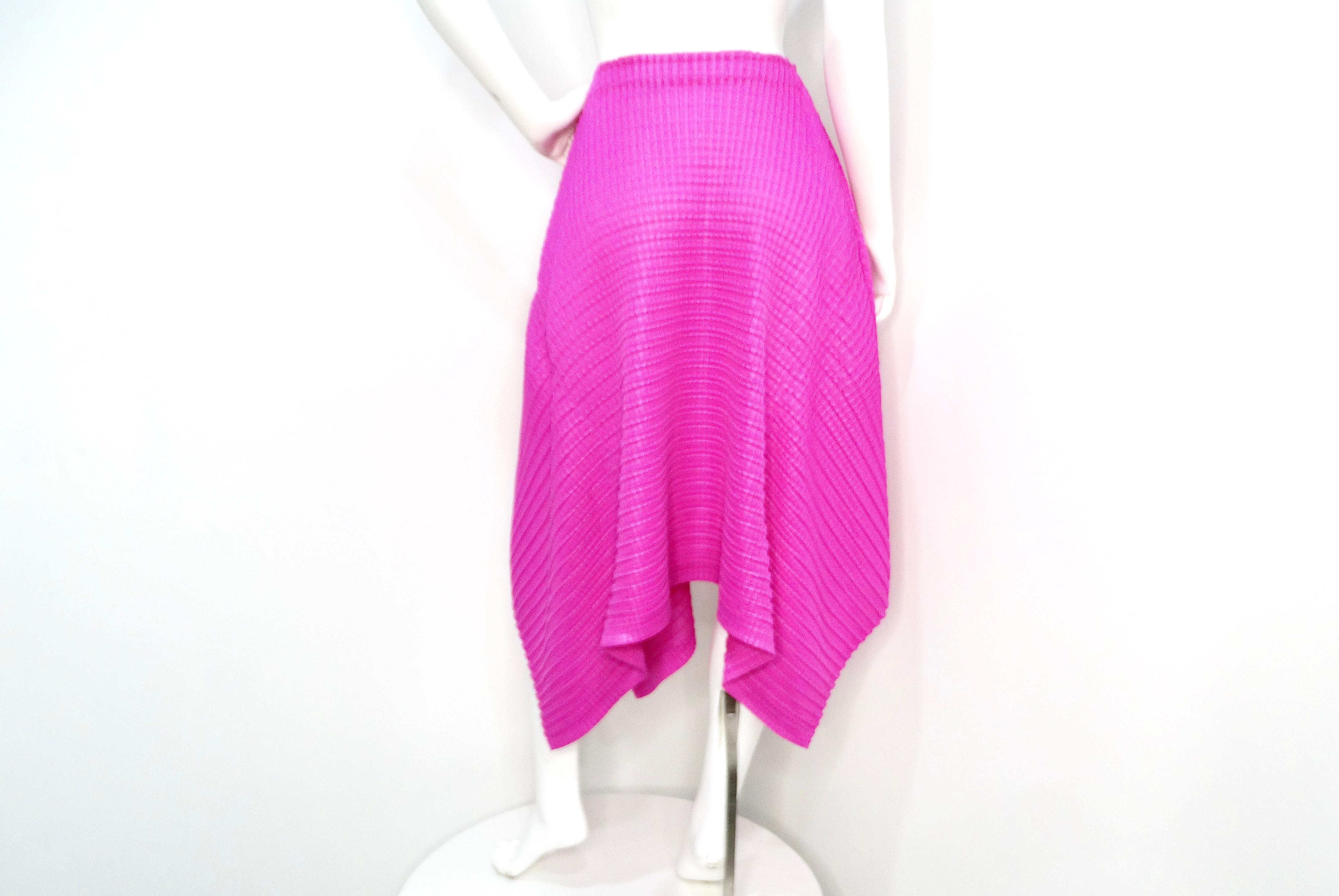 Issey Miyake 1990s Pleats Please Magenta Asymmetric Hem Midi Skirt For Sale 1
