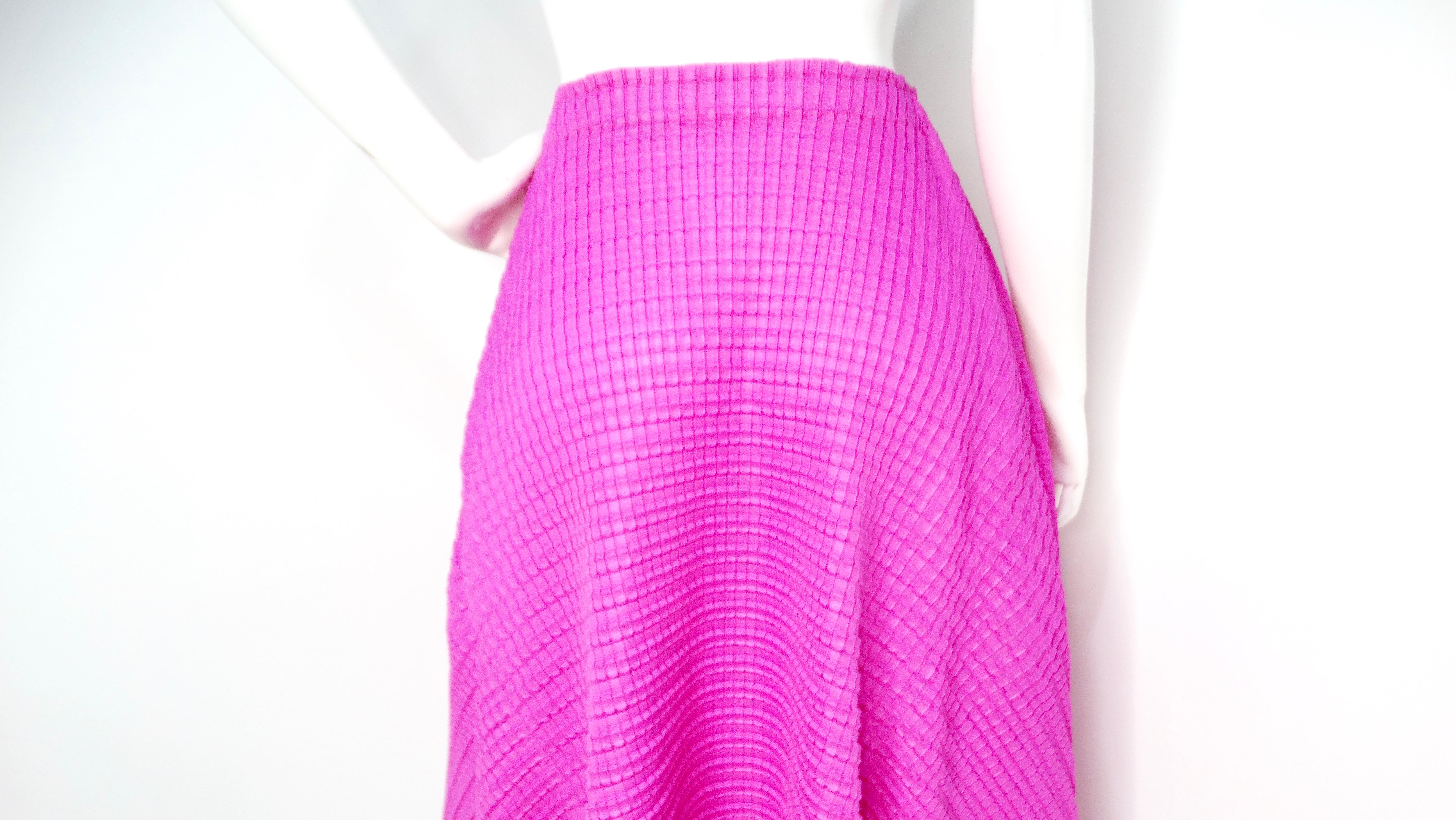 Issey Miyake 1990s Pleats Please Magenta Asymmetric Hem Midi Skirt For Sale 2