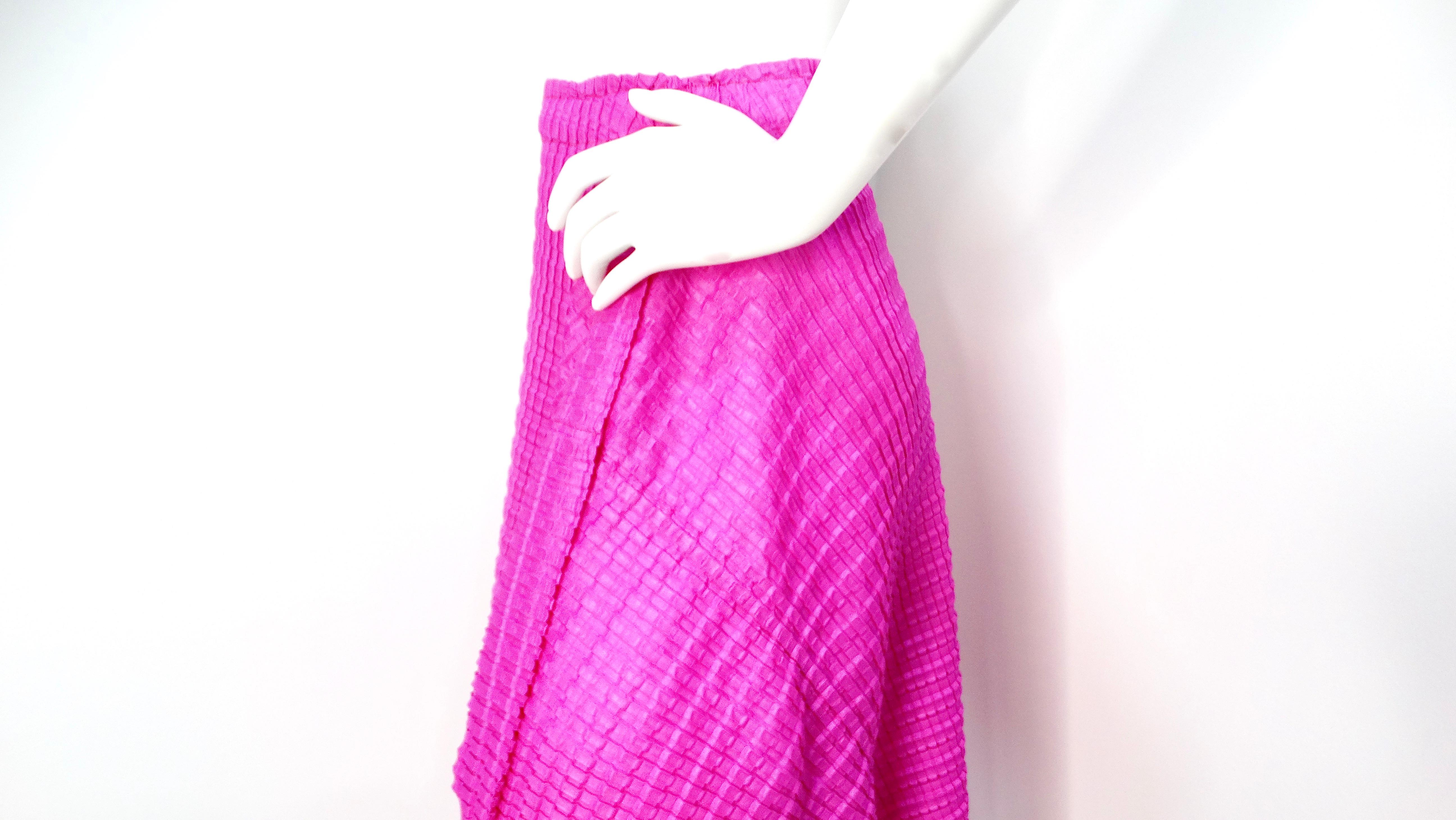 Issey Miyake 1990s Pleats Please Magenta Asymmetric Hem Midi Skirt For Sale 3