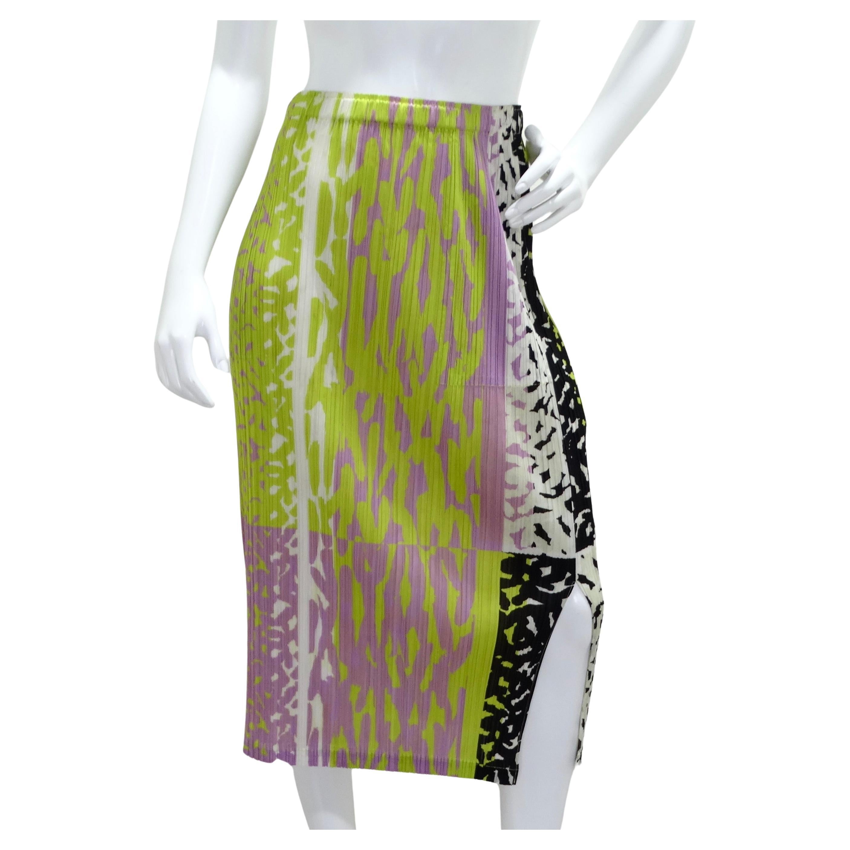 Issey Miyake 1990s Pleats Please Multicolor Midi Skirt For Sale