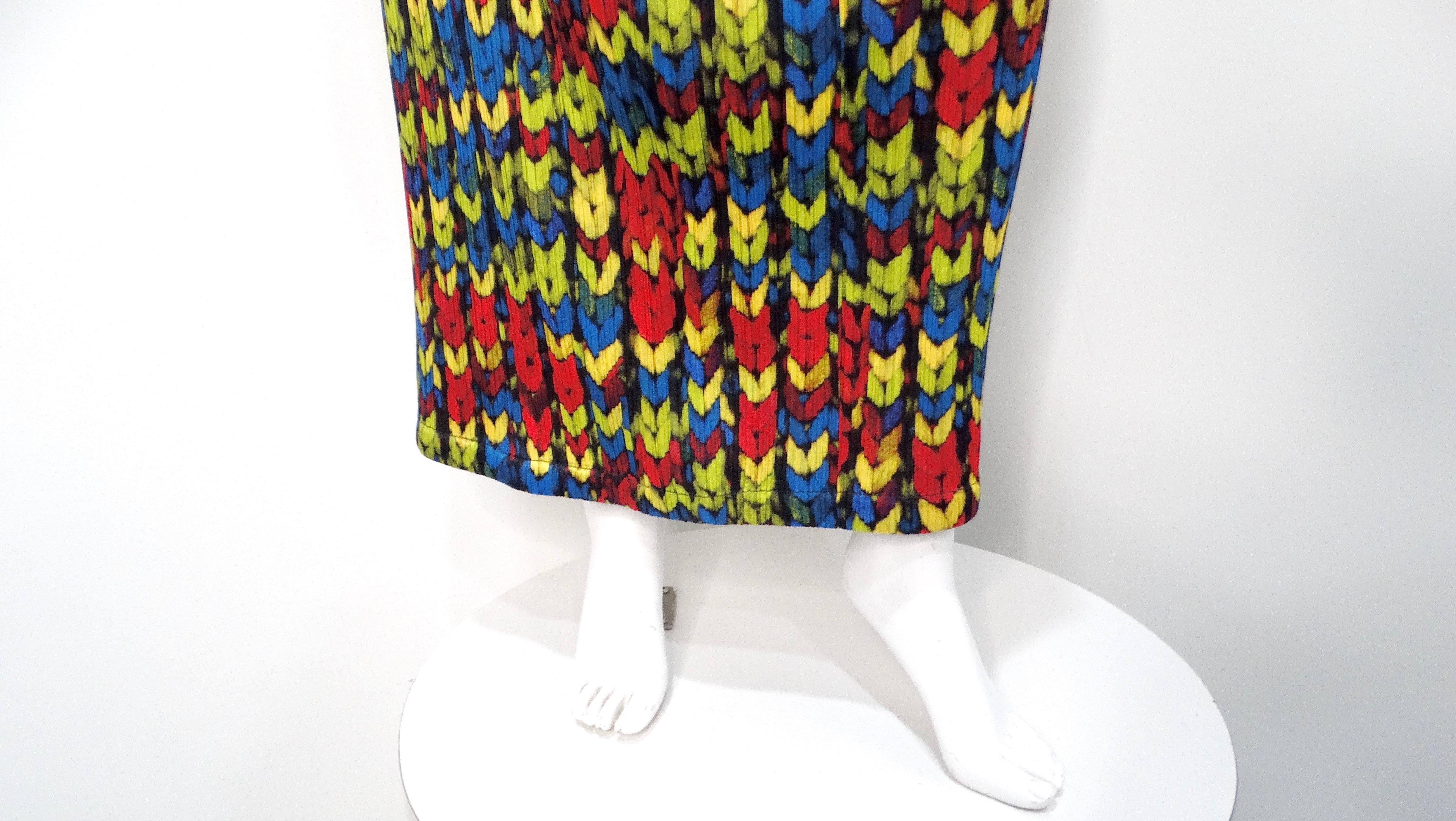 Issey Miyake 1990s Pleats Please Maxifalda estampada multicolor Negro en venta